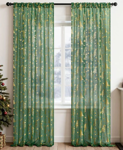 lot 536 image: Topfinel Christmas Sheer Curtains 52x84 inches Lot of 2