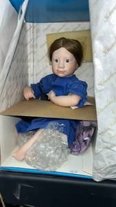 lot 43 image: Knowles Amish Doll Girl Doll Blue Dress in Original Box