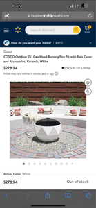 lot 69 image: Brand new in box Cosco Outdoor 25 Inch Geo Wood Burning Fire Pit with Rain Cover and Accessories Ceramic White