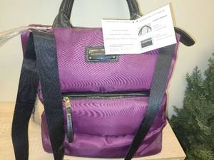 lot 78 image: Adrienne Vittadini Quilted Shopper Purple Black Handbag