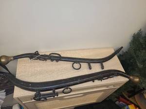 lot 143 image: Pair of Curved Horse Saddle Bars with Brass Finials and Rings
