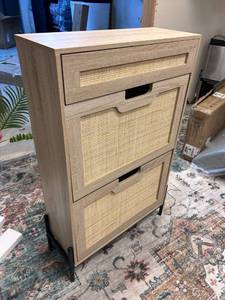 lot 152 image: Wood Storage Cabinet 4 Drawer 40.3 H x 24 W with Rattan Panels