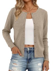 lot 5424 image: Trendy Queen Cardigan Sweaters for Women Lightweight Cropped Crew Neck Outfits Fall Fashion 2026 Spring Clothing Brown S - Retail $33