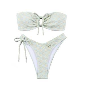 lot 5444 image: Womens Strapless Swimsuit Printed Drawstring Two-Piece Fashion Bikini Set(B,Small) - Retail $33
