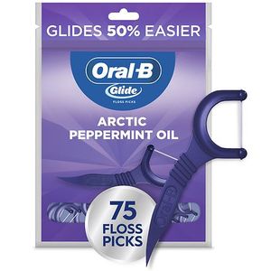 lot 5458 image: 2 pack Oral-B Floss  Glide Peppermint Dental Floss Picks with Arctic Peppermint Oil Flavor  75 Picks