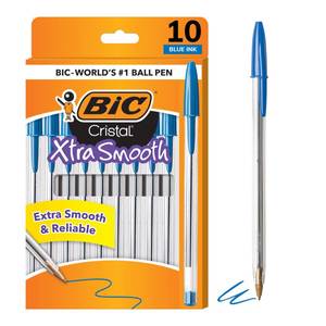 lot 5527 image: BIC Cristal Xtra Smooth Ballpoint Pen, Medium Point (1.0mm), Blue, 10-Count