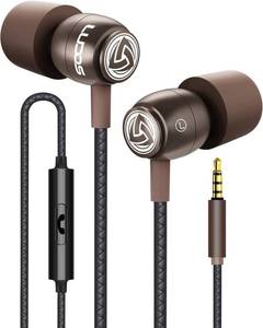 lot 5529 image: LUDOS Clamor Wired Earbuds in-Ear Headphones, 5 Years Warranty, Earphones with Microphone, Noise Isolating Ear Buds, Memory Foam for iPhone, Samsung, School Students, Kids, Women, Small Ears - Brown - Retail $20