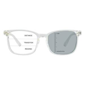 lot 5552 image: LAMBBAA Vintage Square Progressive Multifocal Presbyopic Glasses, Photochromic Gray Sunglasses for Men Women Readers (Transparent,0.002.50 Magnification) - Retail $25