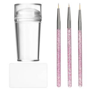 lot 5565 image: French Tip Nail Stamp Clear Silicone French Tip Tool French Tip Stamp French Manicure Kit French Nail Art Stamper Kit with Scrapers and Nail Art Brushes for French Manicure Home DIY Salon 5 Pcs - Retail $5