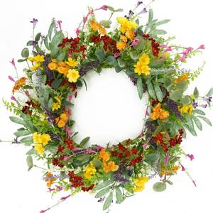 lot 4177 image: AMF0RESJ Artificial Spring Summer Wreath for Front Door Yellow Daisy Wreath with Olive Leaf,Eucalyptus Leaves for Front Door Indoor Outdoor Wall Porch Farmhouse Home Decor