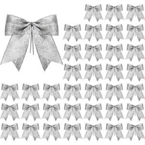 lot 4179 image: Sumind 36 Pieces Silver Christmas Tree Glitter Bows, 7 x 7 Inch Tie Ribbon Twist Tie Bows for Treat Bags Gift Wrapping Basket Wedding Birthday Valentine Christmas Tree Wreath Garland Decoration