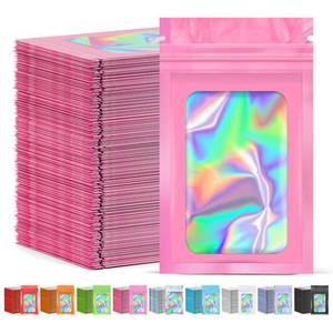 lot 4288 image: JETMORE 300 Pcs Mylar Bags, Smell Proof Bags Foil Pouch, Holographic Resealable Bags for Small Business, Candy Sample Jewelry Bag Sealable Packaging for Party Favor Food Storage (3x5in-Pink)