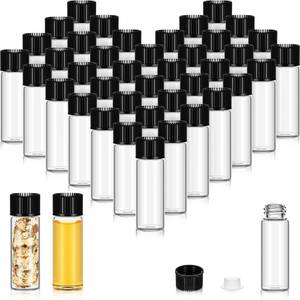 lot 4293 image: Lallisa 80 Pcs 5 ml Glass Vials with Screw Caps, Leakproof Small Glass Bottles Bulk, Mini Sample Vials with Plastic Stopper for Essential Oils, Sample, DIY Craft (Clear with Black Cap)