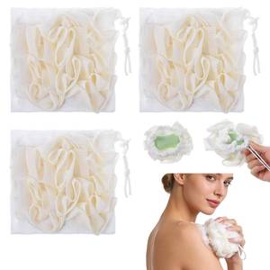 lot 4304 image: SULIKJHUI 3 Pcs Bar Soap Loofah Pouch, 2-in-1 Exfoliating Loofah Washcloth with Soap Pocket, Gentle Body Scrub & Lathering Shower Pouf for Daily Bathing (White, Beige)