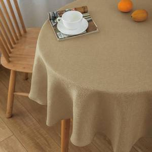 lot 4306 image: NLMUVW Round Linen Tablecloth 48 Inch, Tan Table Cloth Farmhouse Water Resistant Decorative Table Cover for Dining Kitchen Cafe Party