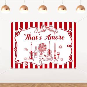 lot 4309 image: Thats Amore Backdrop Italian Themed Party Decorations Red Bow Photography Background Red Stripe Thats Amore Bridal Shower Decor for Women Italian Engagement Wedding Bachelorette Party Supplies 7x5ft
