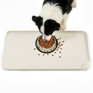 lot 4314 image: ESTHELLO Waterproof Pet Feeding Mats - Advanced Silicone Dog Food Mat Easy to Clean for Dog & Cat Bowls, 24x16 Cream White