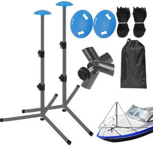 lot 4321 image: Windproof Boat Cover Support Pole System 2 Pcs Adjustable 22-49 Tripod Base, Heavy Duty Telescoping Steel Poles for Boat Cover, Prevent Water Pooling with Rope &amp Storage Bag