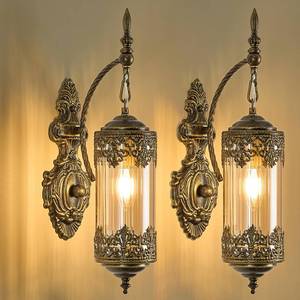 lot 4322 image: VitaLink Gothic Wall Sconce 2 Pack, Amber Glass Rustic Gold Wall Lamp Lantern Retro Wall Mount Lighting with Amber Glass, Hardwired Vintage Sconces for Living Room Bedroom Bathroom