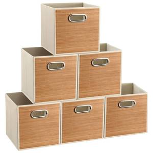 lot 4326 image: Snuvid 10.5x10.5in Bamboo Storage Cubes Storage Baskets, 6-Pack Foldable Handwoven Bamboo Strip Wicker Basket, Wicker Cube Storage Bins for Organization, Closet, Shelves, Home, Offices