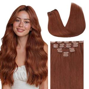 lot 4329 image: GOO GOO Clip in Hair Extensions Real Human Hair, Remy Human Hair Extensions Clip ins for Women, Natural Human Hair, 18inch 120g 7 Pcs, #33B Dark Auburn Copper