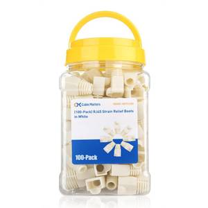 lot 4332 image: Cable Matters 100-Pack Cat6  Cat5e RJ45 Strain Relief Boots, RJ45 Boot, Cat 6 Boot, Cat6 Ethernet Boots, White, Suitable for 6.5mm (0.25in) Ethernet Cables