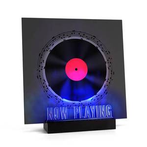 lot 4357 image: Woodoulogy Now Playing Vinyl Record Stand,Light Up Wooden Album Display Holder with Acrylic Sign, Multi Color LED Now Spinning Hip Hop Record Wood Rack,LP Record Player Accessories Gift