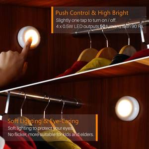lot 4359 image: STAR-SPANGLED Push Tap Light, 2.8 Mini Night Touch LED Puck Lamp, Portable Under Cabinet Lighting AAA Battery Operated Powered, DIY Stick On Lights for Closet, Counter, Kitchen, Warm White, 4 Pack