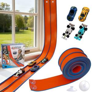lot 4360 image: Flexible Race Track for Kids Age 3, 15Ft Orange Car Track with Suction Cup