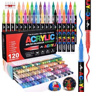 lot 4378 image: Acrylic Paint Markers Brush Tip 120 Colors, Automatic Ink Control System, Premium Acrylic Paint Pens for Canvas, Rock Painting, Glass, Wood, Ceramic Surfaces, DIY Crafts
