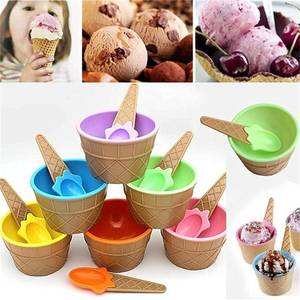 lot 4397 image: Ice Cream Bowls 6 Pack Plastic Cartoon Ice Cream Cups and Spoons Set - Reusable Cute Candy Color Dessert Yogurt Bowl for Party Favors Birthday Decorations Summer Holiday Supplies