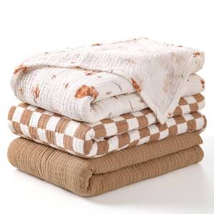 lot 4413 image: lulumoon Muslin Swaddle Blankets for Baby Lightweight & Breathable Receiving Blankets for Hospital - Neutral Registry Gift for Newborn 3pack (Brown Bunny)