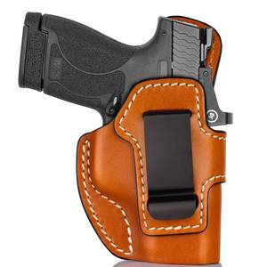 Premium IWB Leather Holster for Smith & Wesson M&P Shield 9mm/.40, M&P Shield M2.0, M&P Shield Plus, Optic-Ready Concealed Carry Holster, Steel Clip Fits 1.75" Belt, Inside Waistband, Brown, Right
