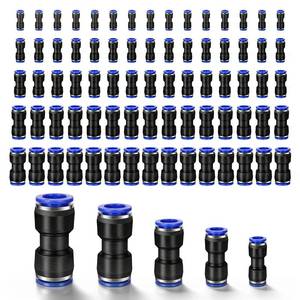 lot 4422 image: 100 Pcs Quick Connect Air Hose Fittings, 5 Sizes Air Line Push to Connect Fittings Kit Quick Release Pneumatic Connectors Plastic Straight Tube Connector (2 Way, 4 6 8 10 12 mm)