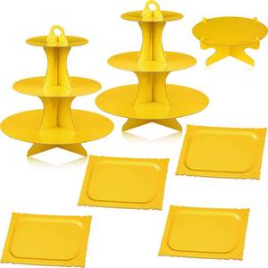 lot 4431 image: Zopeal 7 Pcs Dessert Table Display Set 3-Tier Cupcake Stand 1-Tier Cup Cake Display Tower Platters and Serving Trays Cardboard Cake Cookie Holders for Wedding Birthday Party Baby Shower(Yellow)