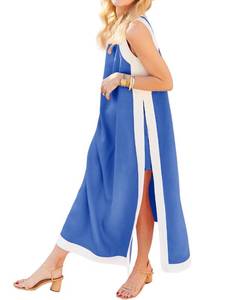 lot 4441 image: Hooever Womens 2 Piece Sets Boho Color Block Sleeveless Maxi Dress Matching Shorts with Pockets(RoyalBlue-L)