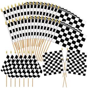 lot 4448 image: 30Pcs Black and White Checkered Flags, Checkered Racing Flag On Sticks Mini Hand Held Race Car Theme Party Flags With Wooden Sticks for Party Decorations