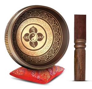 lot 4449 image: Tibetan Singing Bowl Set - Easy To Play Authentic Handcrafted For Meditation Sound Chakra Yoga Healing 4 Inches By Himalayan Bazaar (Brown and Maroon)
