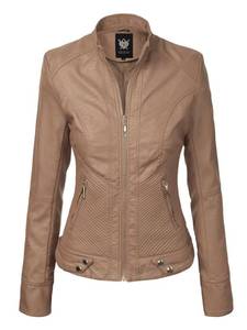 lot 4453 image: Lock and Love LL WJC747A Womens Dressy Vegan Leather Biker Jacket X-Large Khaki