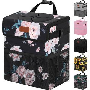 lot 4455 image: Vankor Car Trash Can for Car Cute,Bag Bin Hanging Waterproof Automotive Garbage Cans Leak Proof Vehicle Trash Can Black Floral