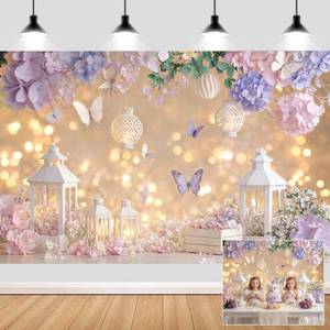 lot 4464 image: 7X5ft Purple Pink Butterfly Floral Backdrop for Photography Romantic Bokeh Butterfly Flowers Theme Girls Party Decorations Background Wedding Bridal Shower Birthday Tea Party Photo Booth Props