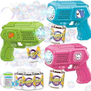 lot 4467 image: Beria Bubble Guns with Bubble Solution- 3 Pack, Bubbles Gun, Blaster, Blower, Maker, Machine for Boys Girls, Birthday Gifts for Ages 3 4 5 6 7 8 Year Old Kid, Outdoor Toys for Toddlers, Party, Wedding
