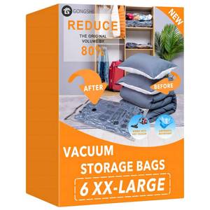 lot 4499 image: GONGSHI Vacuum Storage Bags, Space Saver Seal Bags For Clothing, Travel Luggage,Blankets, Comforters, Pillows, Clothes Storage.6 XX Large