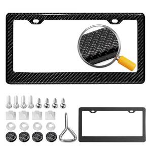 lot 4512 image: DCRCFIBER Real Carbon Fiber License Plate Frame, 100% Pure Carbon Fiber Frame, Black License Plate Holder Cover with Screw Caps, Anti-Vibration Pads, (Twill 2 Hole)