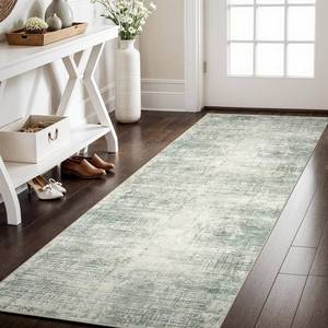lot 4527 image: 2x5 Hallway Washable Runner Rug - Non-Slip Kitchen Rugs with Rubber Backing Abstract Neutral Low-Pile Carpet Runners for Laundry Room Home Decor Bedroom Bathroom Entryway (Green,2x5)