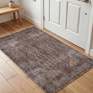 lot 4528 image: Kuden 3x5 Small Rug, Machine Washable, Non-Slip Backing, Vintage Style, Soft, Low Pile, Area Rugs for Entryway Kitchen Indoor Entrance