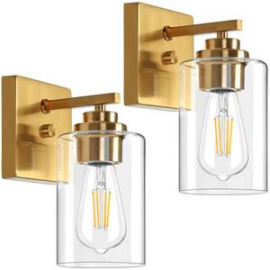 lot 4530 image: VerRon Wall Sconces, Gold Bathroom Light Fixtures, Modern Vanity Lights, Sconces Wall Lighting with Clear Glass, Sconces Wall Decor Set of 2, Light Fixture for Mirror, Living Room, Bedroom, Hallway