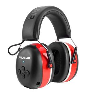 lot 4531 image: PROHEAR 037 Bluetooth 6.0 Hearing Protection Headphones with Rechargeable 1500mAh Battery, 30dB SNR Safety Noise Reduction Ear Muffs with 120H Playtime for Mowing - Red