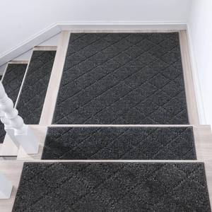 lot 4539 image: COSY HOMEER Edging Stair Treads Non-Slip Corner Indoor Stair Runners for Wooden Steps,Landing Slip Resistant Stair Rugs Mat for Kids and Dogs,100% Polyester TPE Backing,Black,30x30 inch