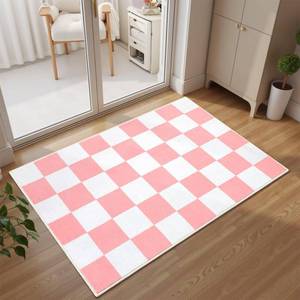 lot 4543 image: Terrug Pink and White Checkered Rug for Entryway,2x3 Small Area Rugs Washable with Non Slip for Kitchen,Soft Low Pile Retro Carpet for Bedroom Front Door Porch